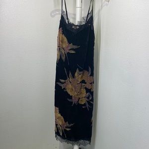 BAND OF GYPSIES black crushed velvet floral lace midi slip dress xs